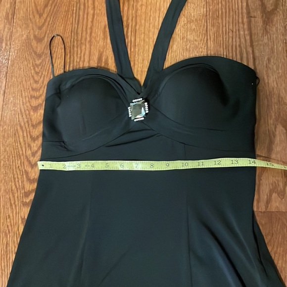 Guess jean cocktail black halter back tie dress, bustier with mirror pin sz L jr - Picture 12 of 14